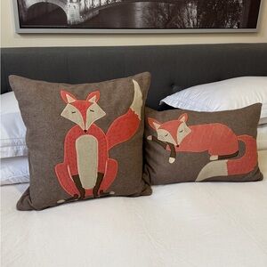 Brown Pillow with Red Fox Design